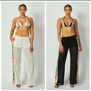 🆕🌿🖤HOT & DELICIOUS: BLACK Crochet Squares Bra Top/Pants Set LARGE